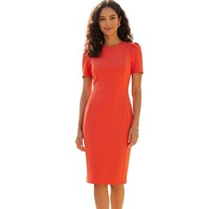 Calvin Klein Orange Sheath Dress Women's Sz 2 Short Sleeve Career Cocktail Midi